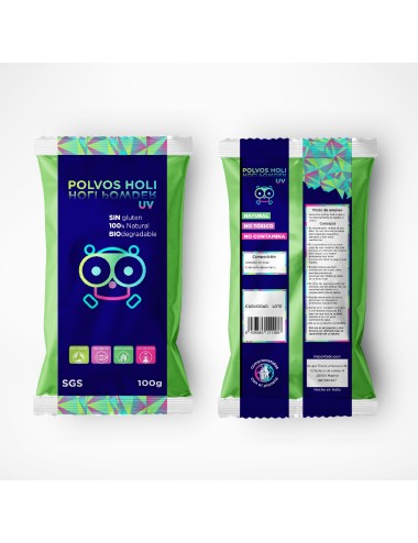 Polvos Holi UV 100 gramos verde