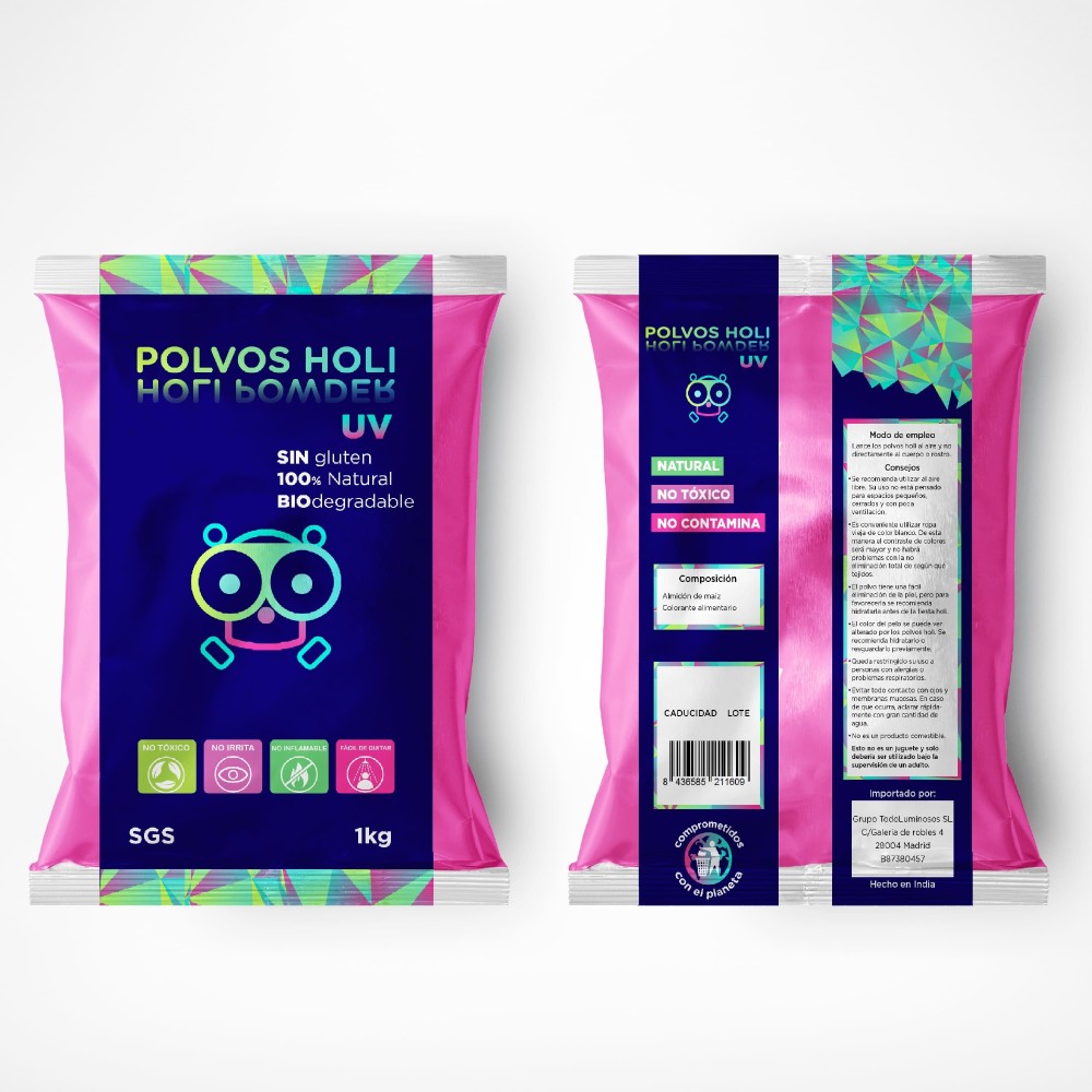 Polvos Holi UV 1 kilo rosa