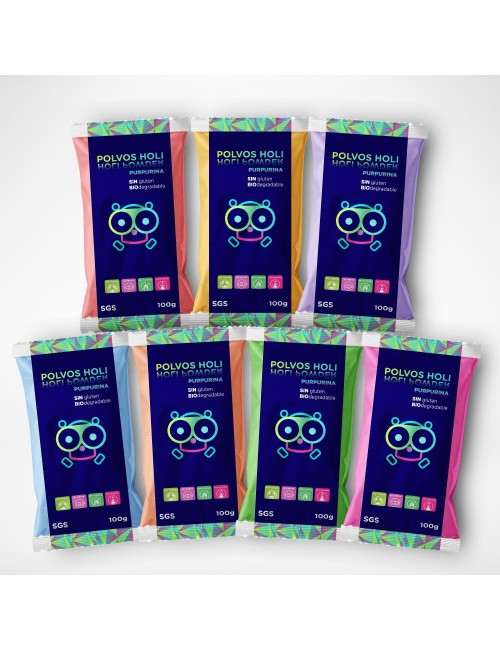 Polvos Holi con Purpurina 100 gramos variados