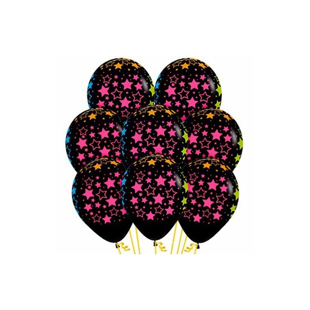globos neon estrellas negro
