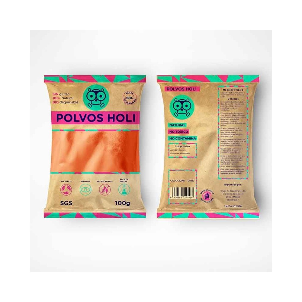 Polvos Holi de Colores naranja
