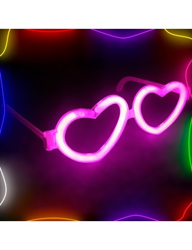 Gafas fluorescentes corazón rosas